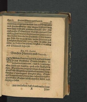 Das XIII. Capitul. Von den Pfarrern und Diaconis.
