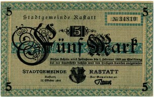 Geldschein / Notgeld, 5 Mark, 15.10.1918