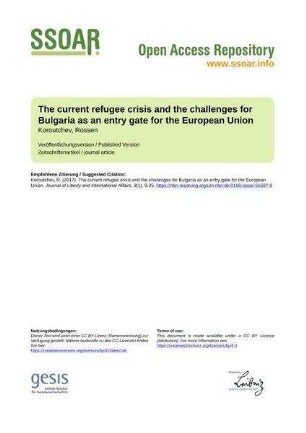 The current refugee crisis and the challenges for Bulgaria as an entry gate for the European Union