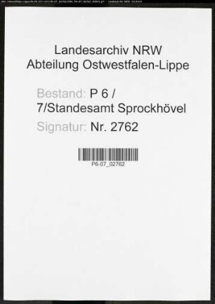 Sterberegister Standesamt Sprockhövel