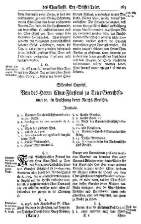 Sibendes Capitel. Von des Herrn Chur-Fürstens zu Trier Gerechtsamen, [et]c. in Ansehung derer Reichs-Geschichte