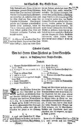 Sibendes Capitel. Von des Herrn Chur-Fürstens zu Trier Gerechtsamen, [et]c. in Ansehung derer Reichs-Geschichte