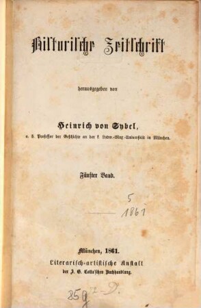 Historische Zeitschrift : HZ. 5. 1861