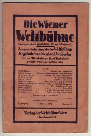 "Die Wiener Weltbühne", 6. Oktober 1932