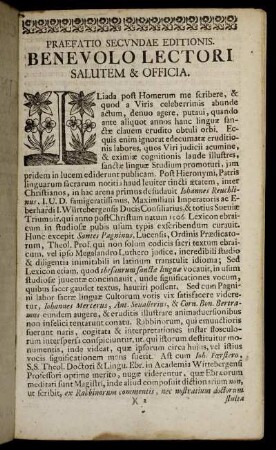 Praefatio Secundae Editionis. Benevolo Lectori Salutem & Officia