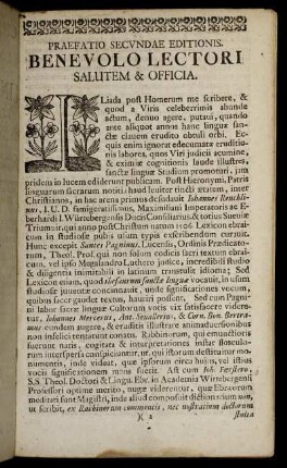 Praefatio Secundae Editionis. Benevolo Lectori Salutem & Officia