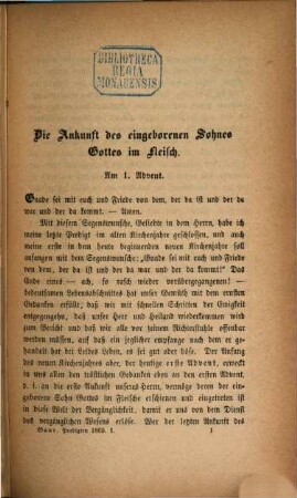 Predigten über die evangelischen Perikopen, 1. Von Advent bis Ostern