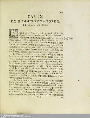 Cap. IX. De Nummis Romanorum, Et Primo De Asse