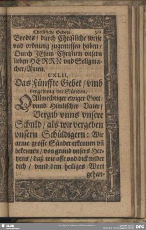 CXLII. Das Fünffte Gebet, umb vergebung der Sünden