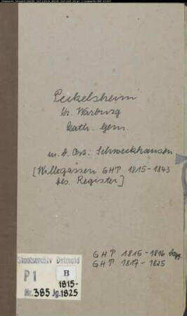 Kirchenbuchduplikate der katholischen Gemeinde Peckelsheim, Kreis Warburg (GHT 1815-1825). (Gemeinde: Katholische Gemeinden Peckelsheim)