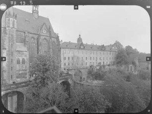Altenburg. Stifts- und Schloßkirche St. Georg (1439-1441, Erweiterung 1463-1465). Ansicht von Südwest mit Prinzenpalais und Hofmarschallamt