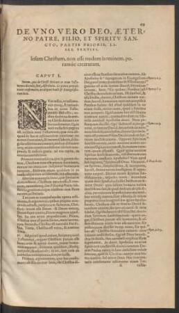 De Uno Vero Deo, Aeterno Patre, Filio, Et Spiritu Sancto, Partis Prioris, Liber Tertius.