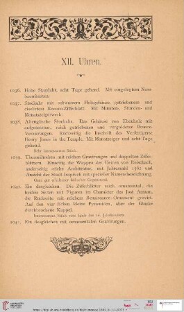 XII. Uhren (Nr. 1036-1041)
