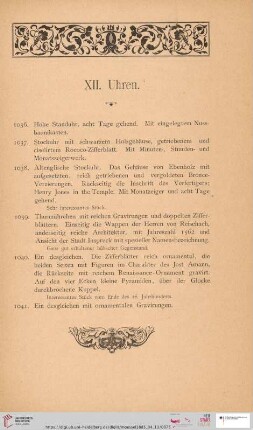 XII. Uhren (Nr. 1036-1041)