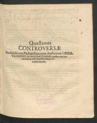Quaestiones Controversiae