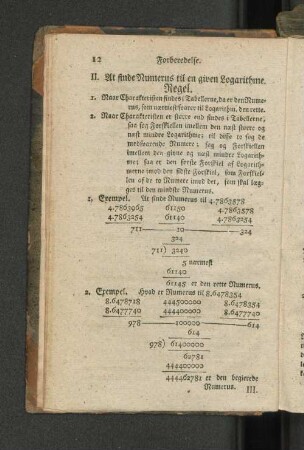II. At finde Numerus til en given Logarithme. Regel.