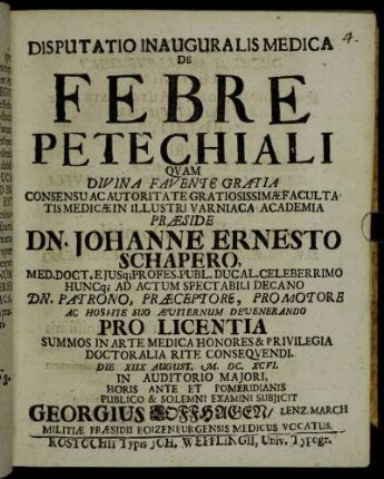 Disputatio Inauguralis Medica De Febre Petechiali