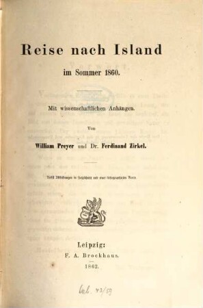 Reise nach Island im Sommer 1860 : mit wissenschaftlichen Anhängen