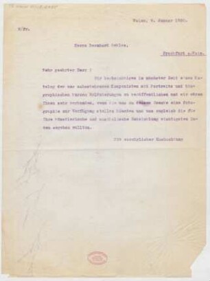 Brief an Bernhard Sekles : 09.01.1920