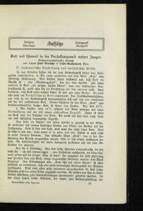 Gott und Himmel in der Vorstellungswelt meiner Jungen : religionspsychologische Analyse ; II. Systematische Darstellung und methodische Winke ; [Fortsetzung]