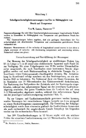 Schallgeschwindigkeitsmessungen von Eis in Abhängigkeit von Druck und Temperatur