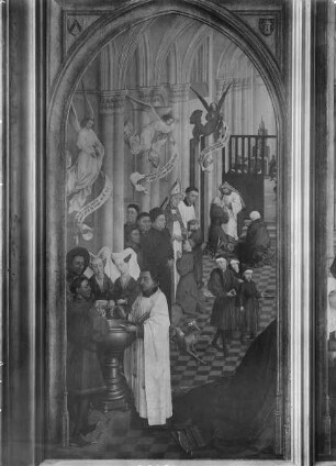 Altar mit der Darstellung der sieben Sakramente — Taufe, Firmung, Buße