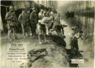 Deutsche Soldaten waschen sich in einem Kanal bei Lâon