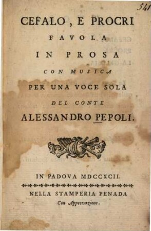 Cefalo, e Procri : Favola in prosa con musica per una voce sola