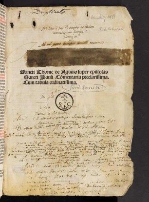 Sancti Thome de Aquino super epistolas Sancti Pauli Commentaria preclarissima : Cum tabula ordinatissima