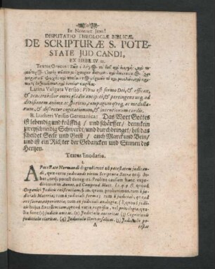 Disputatio Theologiae Biblicae, De Scripturae S. Potestate Iudicandi.