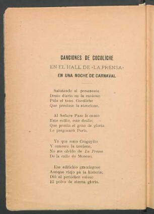 Canciones de Cocoliche : En el hall de "la prensa" en una noche de carnaval