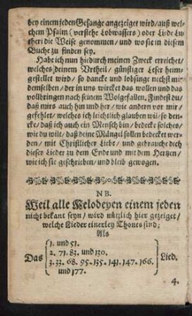 Weil alle Melodeyen einem jeden nicht bekant seyn/ wird nützlich hier gezeiget/ welche Lieder einerley Thones sind