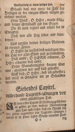 Siebendes Capitel. Allerhand Tugends-Ubungen vor einen glückseligen Tod.