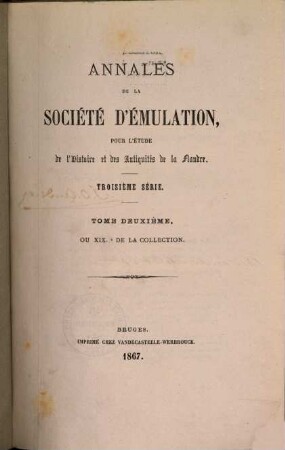 Annales de la Société d'Emulation de Bruges. 2. 1867