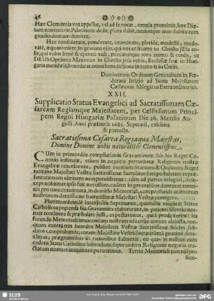 XXII. Alia supplicatio Evangelicorum ad Sacratissimam Caesaream Maiestatem. 26. Aug. 1681