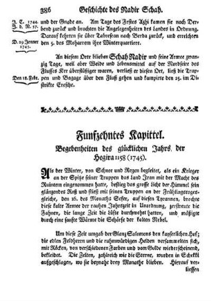 Funfzehntes Kapittel. Begebenheiten des glücklichen Jahrs, der Hegira 1158 (1745).