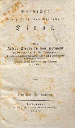 Geschichte der gefürsteten Graffschaft Tirol, 1,1