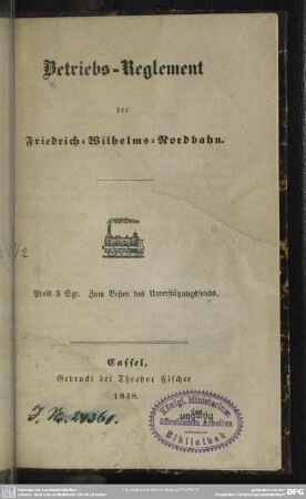 Betriebs-Reglement der Friedrich-Wilhelms-Nordbahn