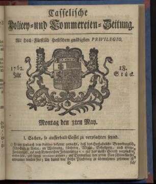 18. Stueck, Montag den 3ten May 1762