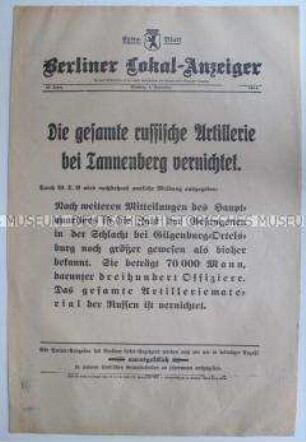Extra-Blatt des "Berliner Lokal-Anzeiger" zur Schlacht bei Tannenberg