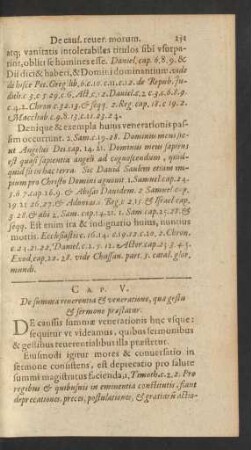 Cap. V. De summa reverentia & veneratione, quae gestu & sermone praestatur.