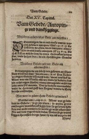Dat XV. Capittel. Vam Gebede, Anropinge und dancksegginge.