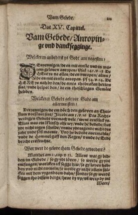 Dat XV. Capittel. Vam Gebede, Anropinge und dancksegginge.