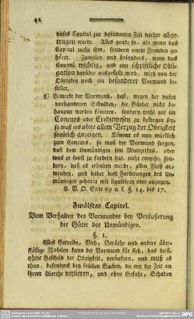 Zwölftes Capitel. Vom Verhalten des Vormundes bey Veräußerung der Güter des Unmündigen