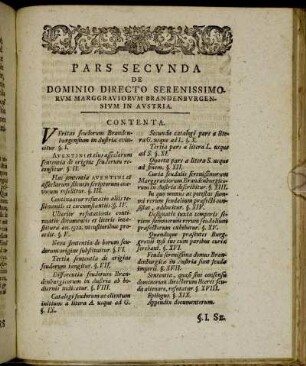 Pars secunda de Dominio directo serenissimorum marggraviorum Brandenburgensium in Austria.