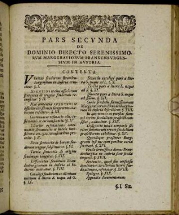 Pars secunda de Dominio directo serenissimorum marggraviorum Brandenburgensium in Austria.
