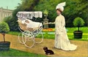 Königin Wilhelmina von Holland mit ihrer Tochter, Kronprinzessin Juliana im Kinderwagen