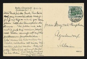 Brief von Edith Andreae an Margarete Hauptmann