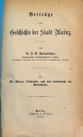 Beiträge zur Geschichte der Stadt Mainz, IV. Die Mainzer Geschlechter nach dem Todtenbuche der Dominikaner