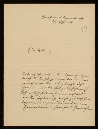 51: Brief von Karl von Unzer an Gottlieb Planck, München, 12.12.1909